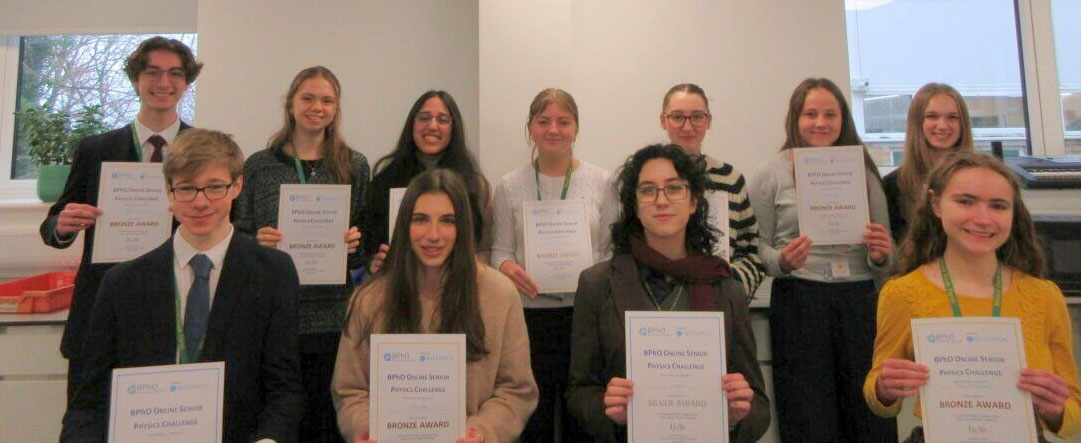 Students with certificates from the Physics Olympiad